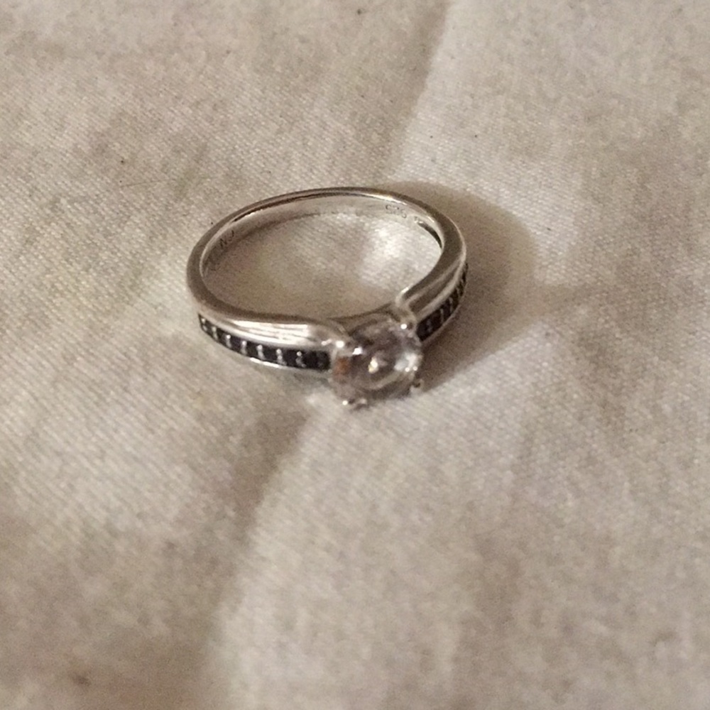 White Sapphire & Black Diamond Ring